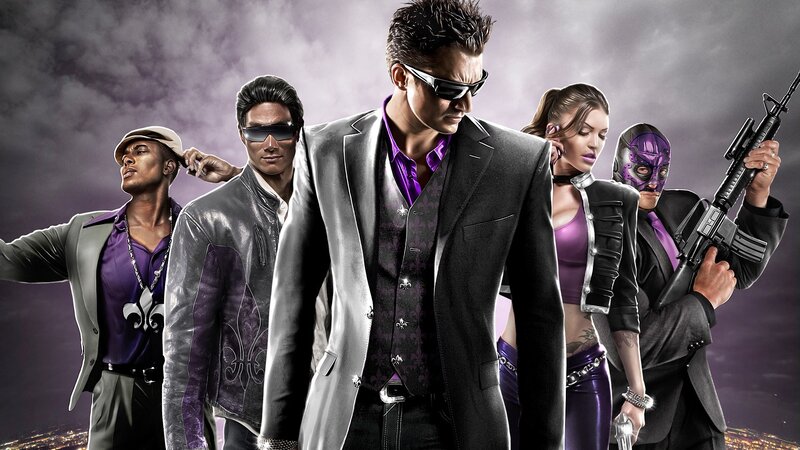 gang members in purple and black