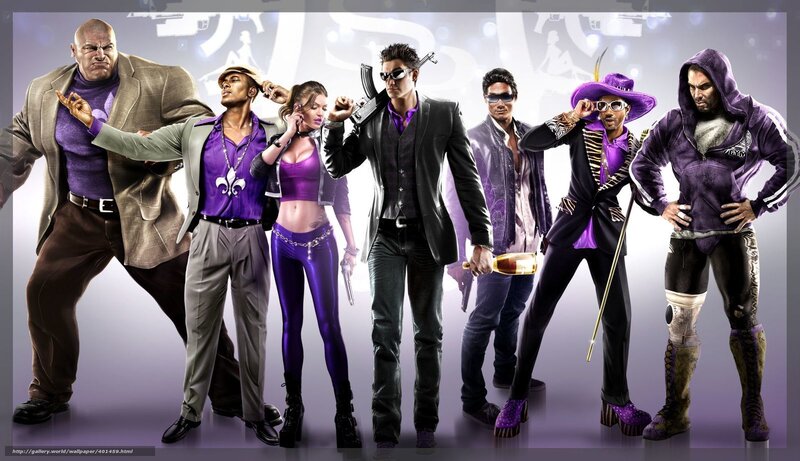 gang of characters in purple