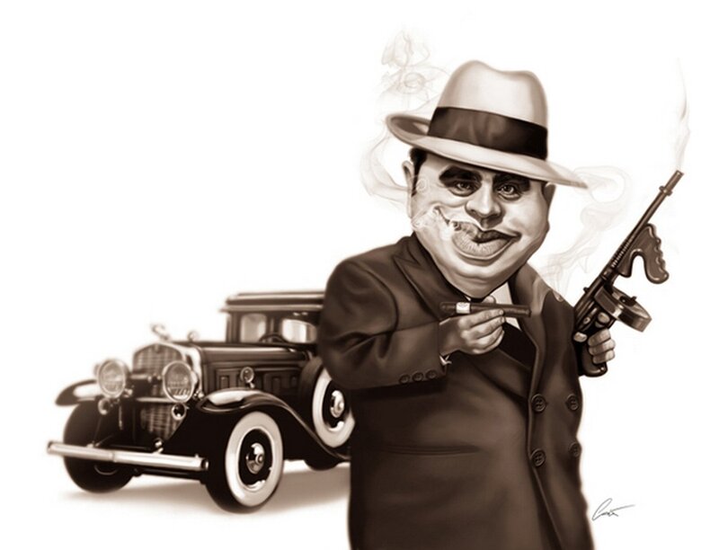 gangster with gun and car