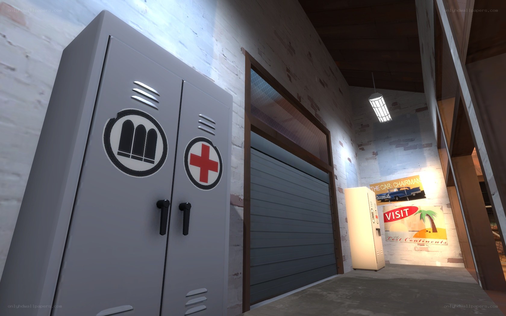 Garage with lockers and vending machine