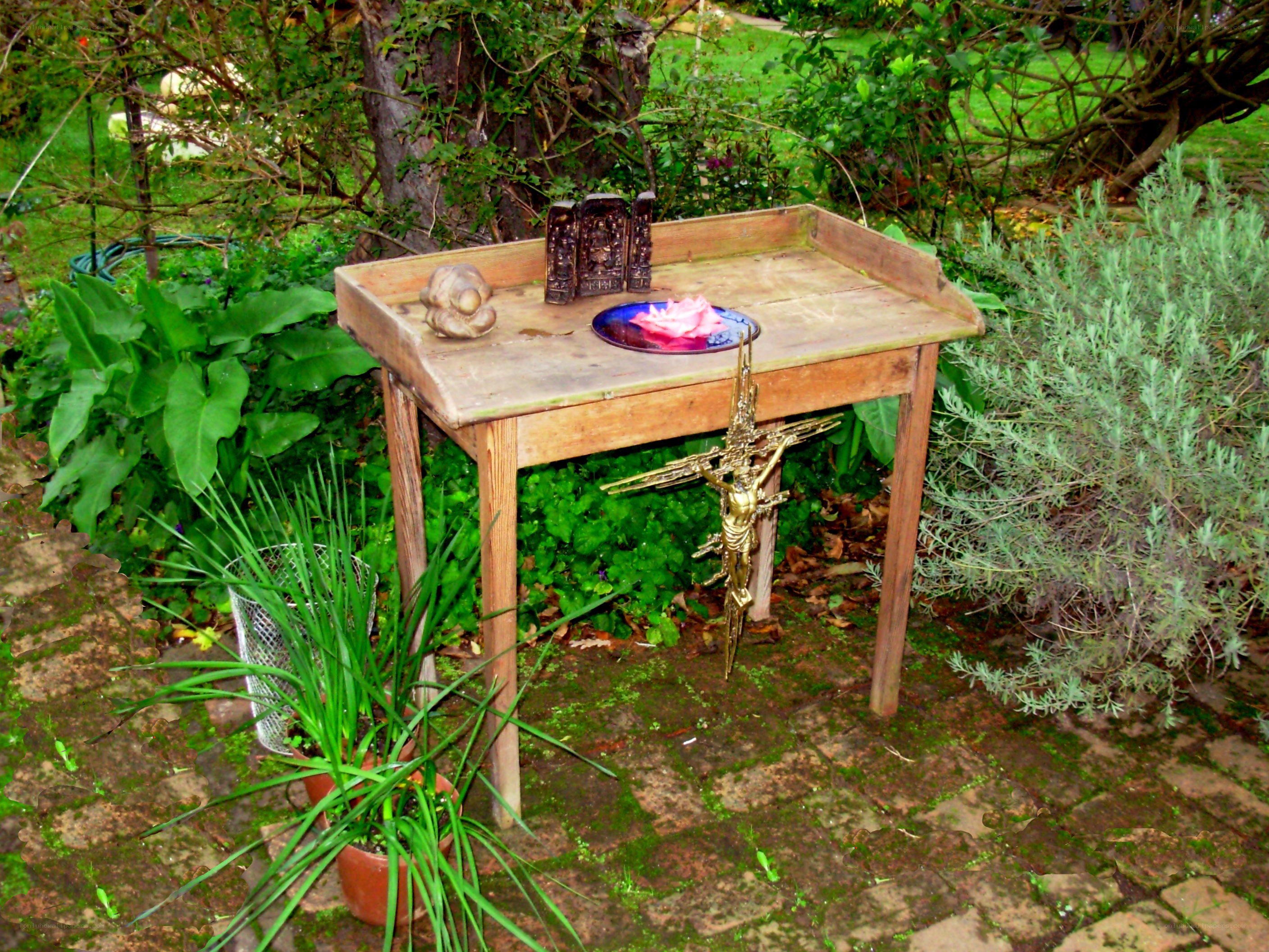 Garden altar with crucifix
