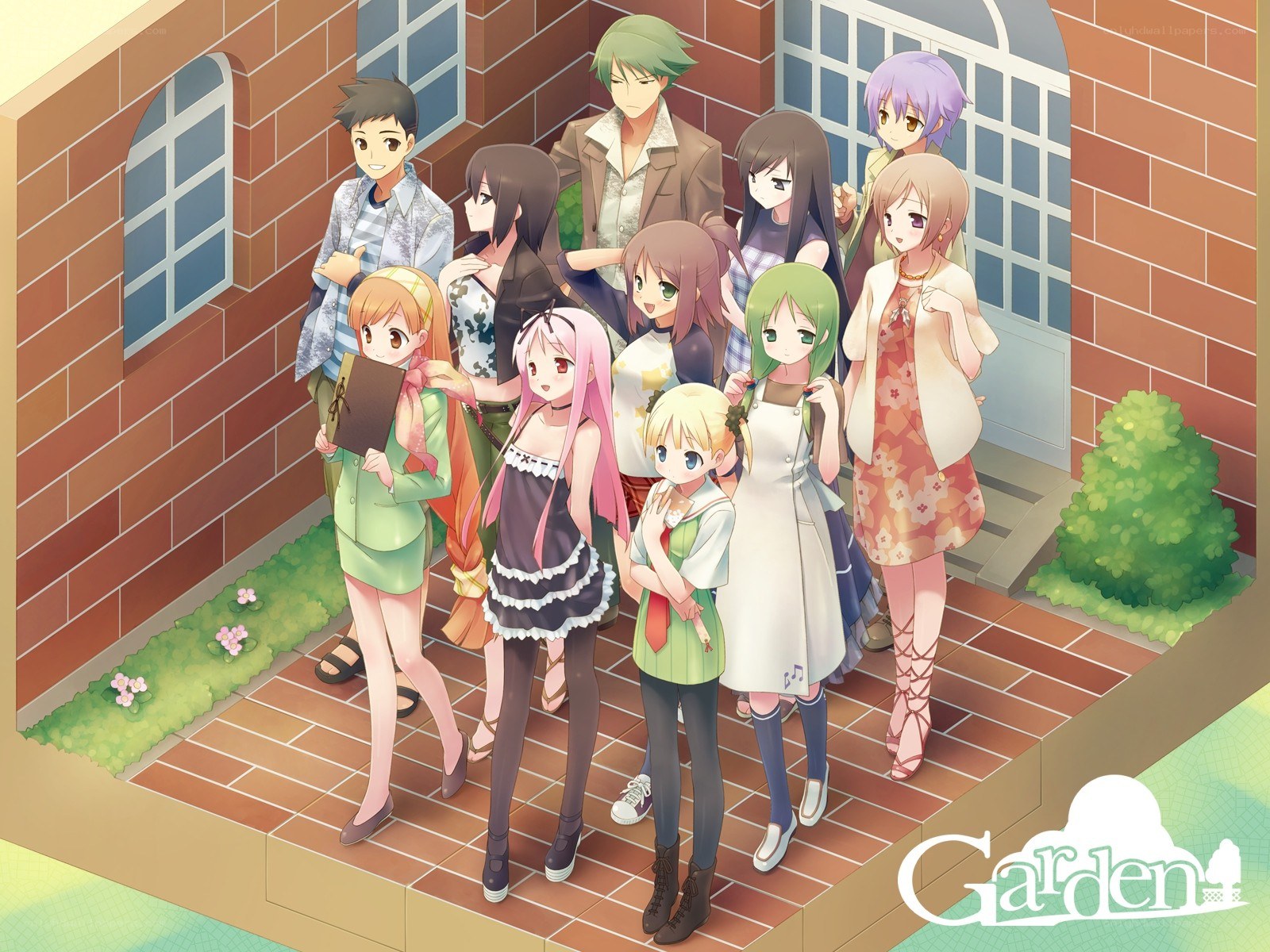 Garden anime group portrait