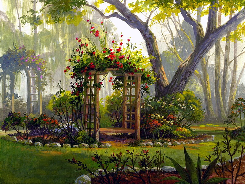 Garden Arbor with Flowers — Green