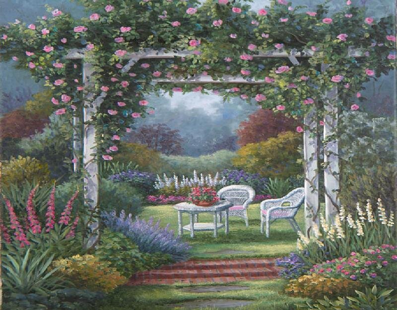 Garden arbor with roses