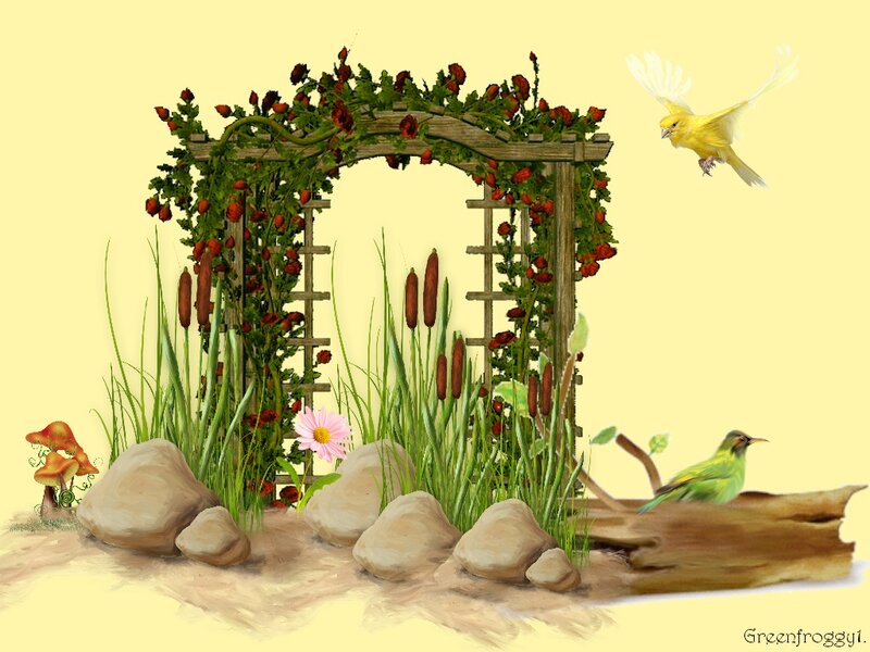 Garden Arch with Birds — Yellow