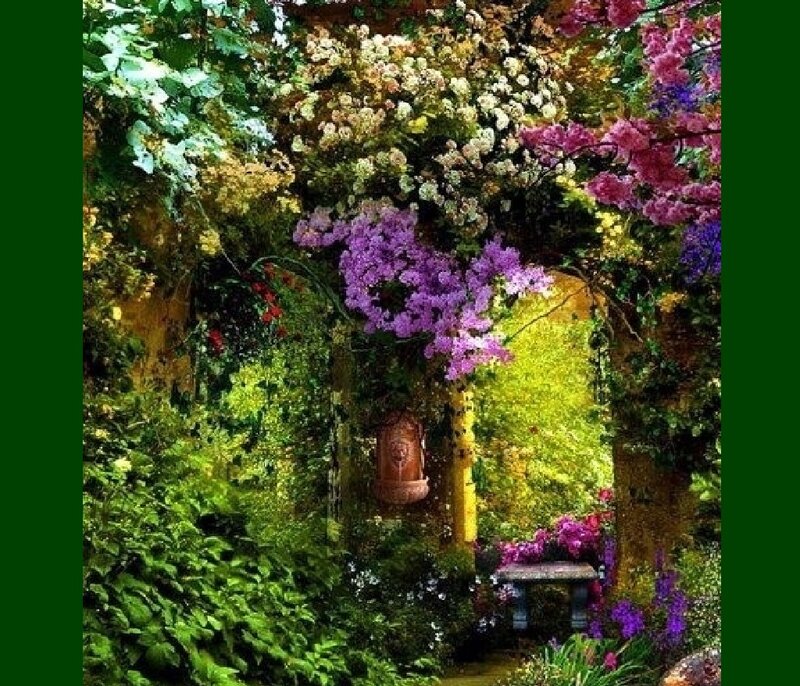 Garden Arch with Flowers — Green