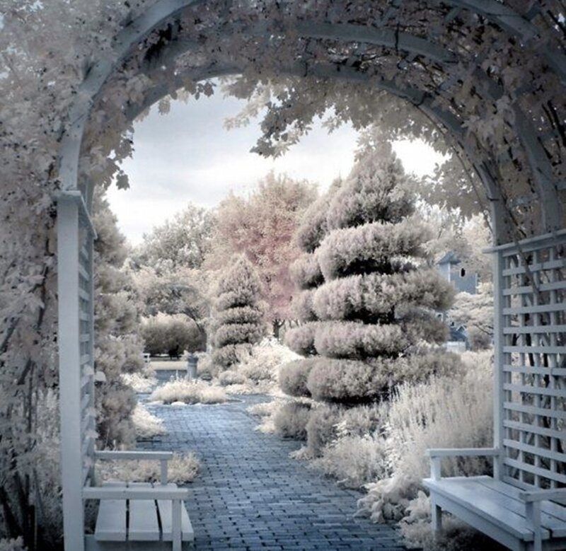Garden Archway with Benches — White