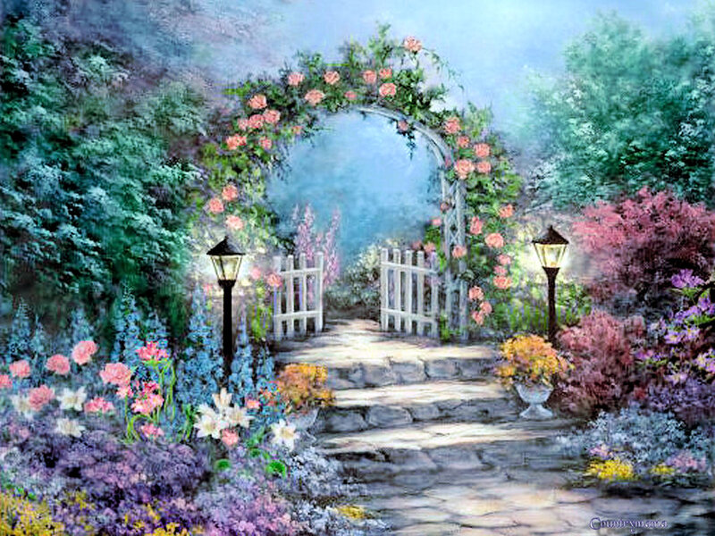 Garden Archway with Flowers — Green