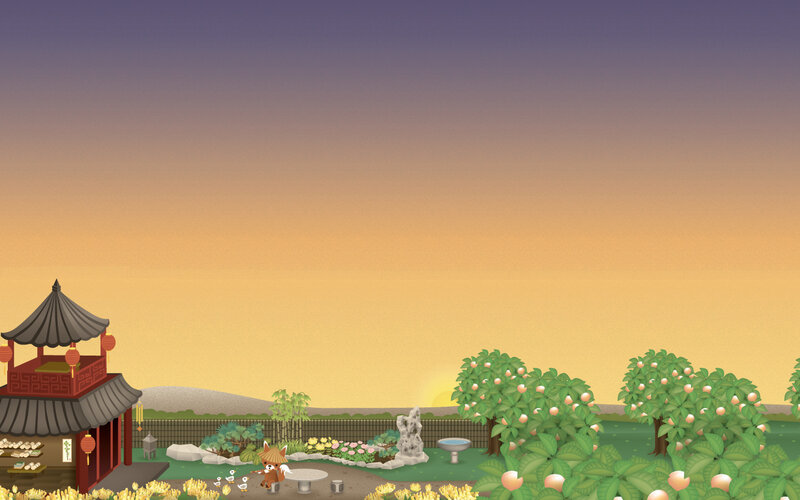 garden at sunset with fox