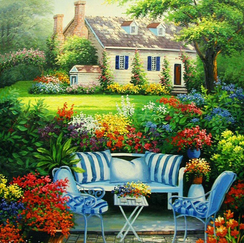 Garden Bench and Cottage