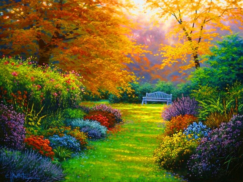 Garden Bench in Autumn