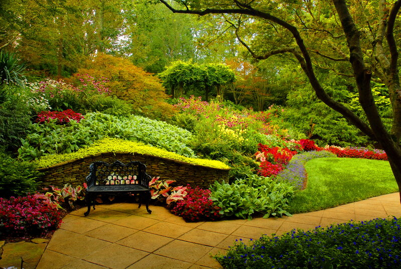 Garden Bench in Flower Garden