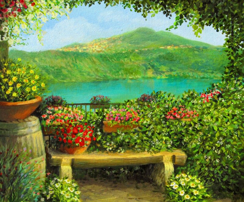 Garden Bench Overlooking Lake
