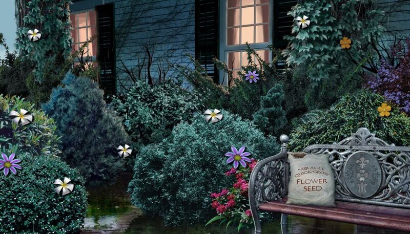 Garden Bench with Flowers — Green, Serene, Night