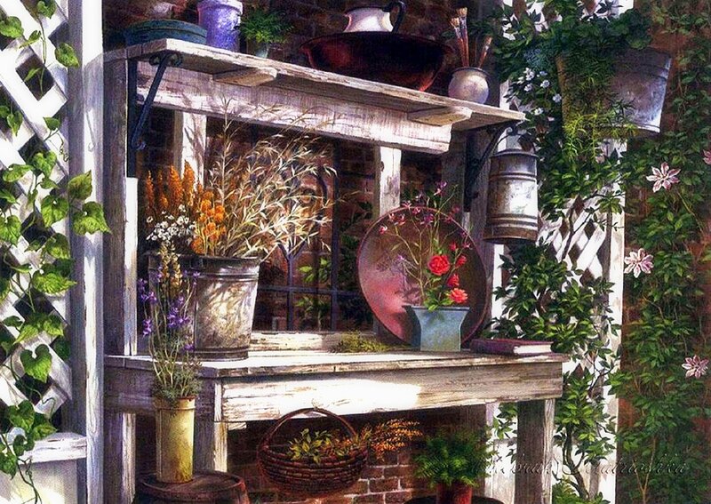 Garden Bench with Plants