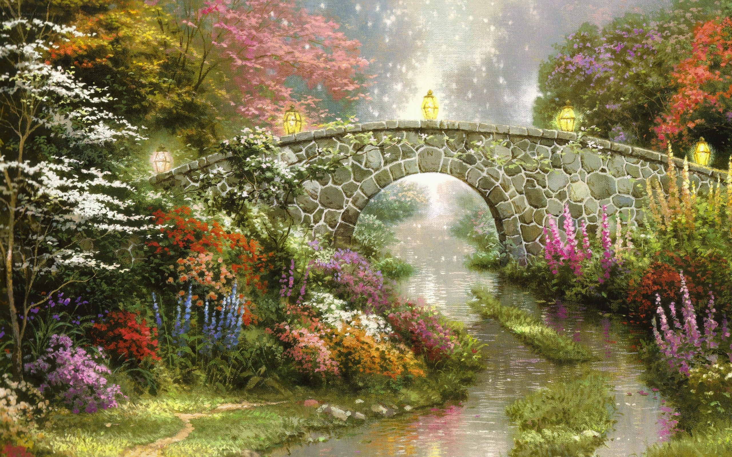 Garden bridge at dusk