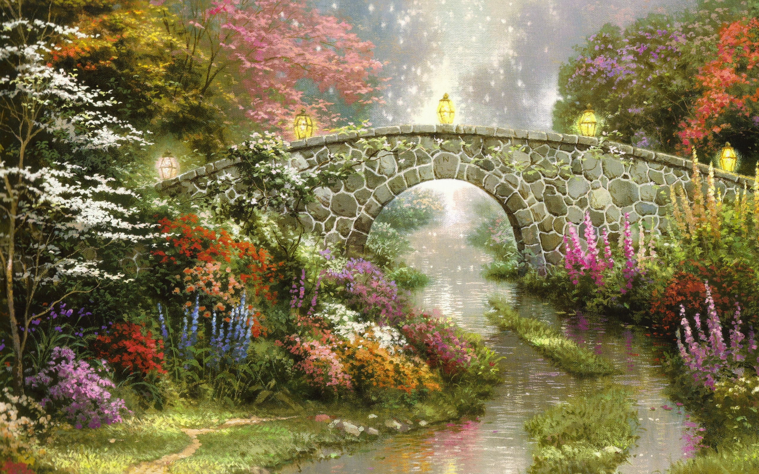 Garden bridge at dusk