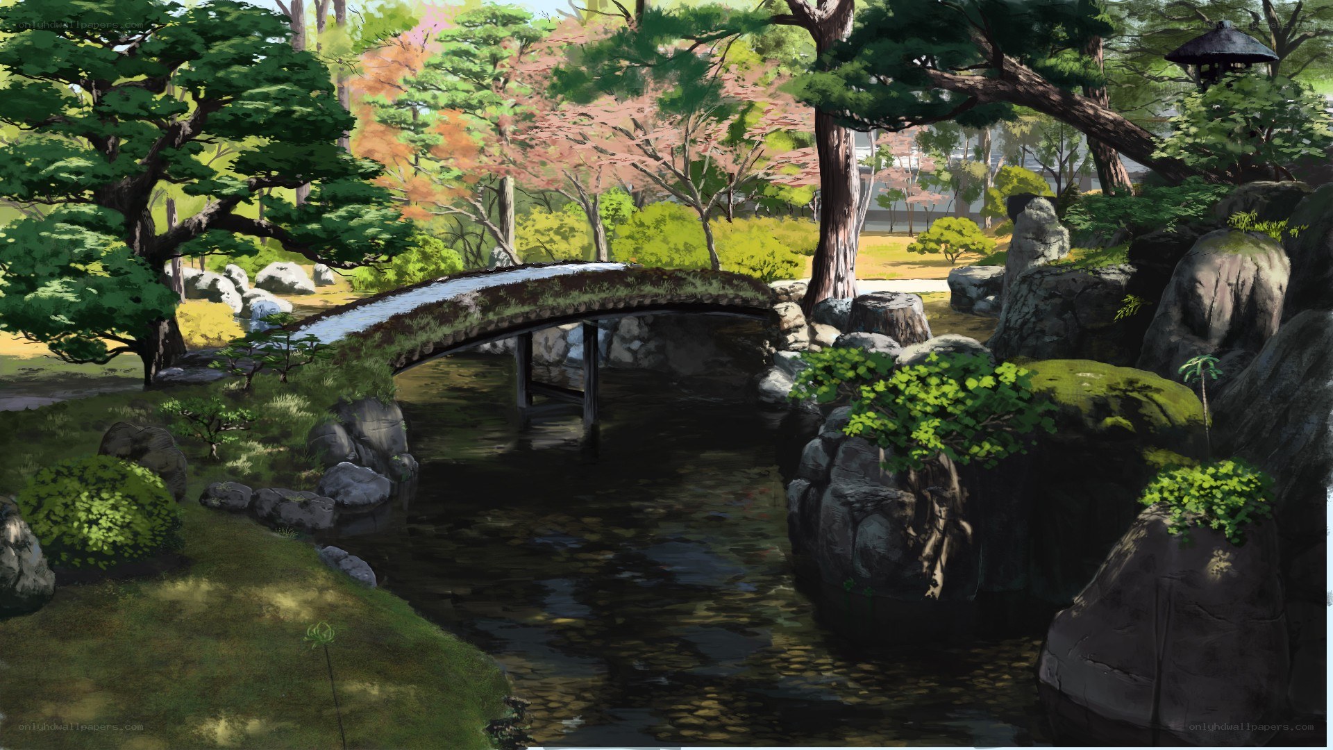 Garden bridge over stream