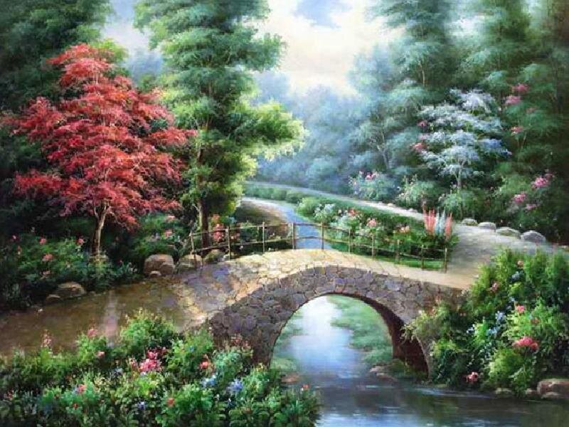 Garden bridge over stream