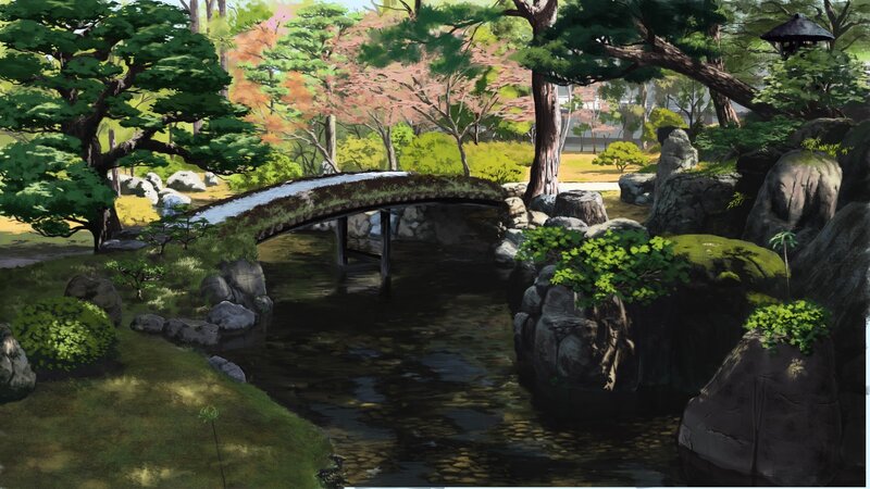 Garden Bridge over Stream — Green, Serene, Spring