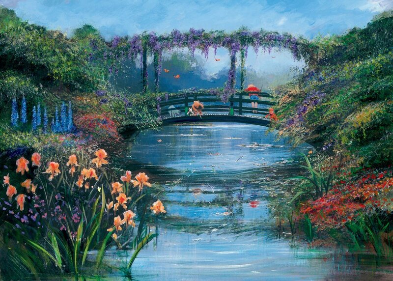 Garden Bridge with Flowers — Blue