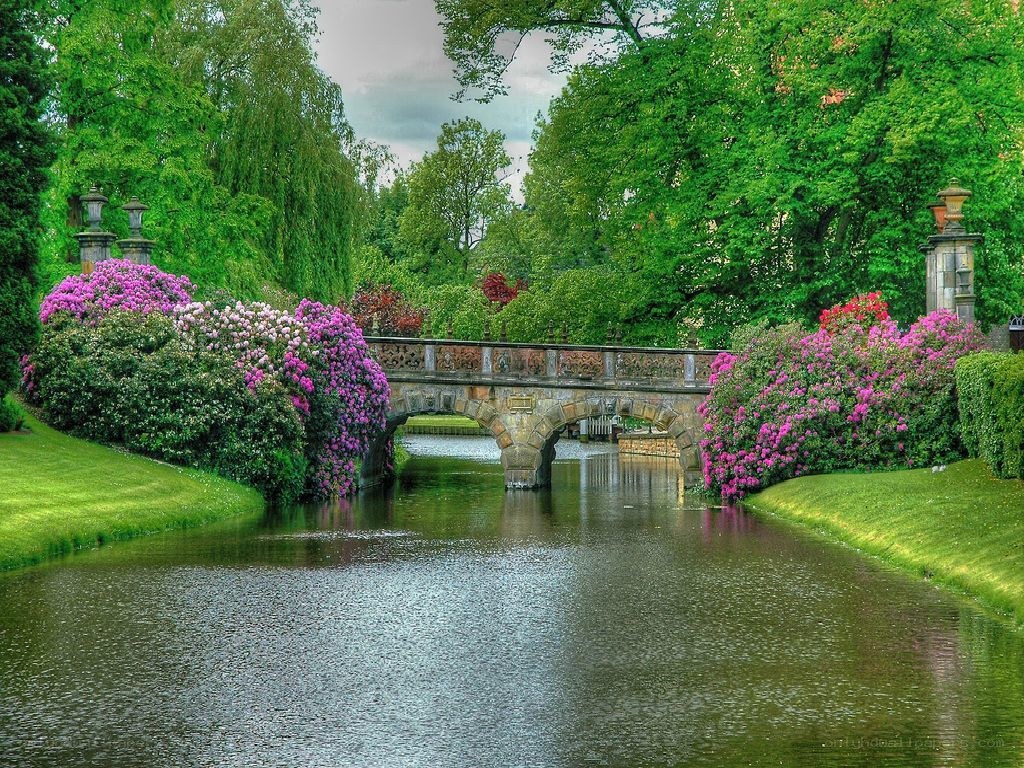 Garden bridge with flowers