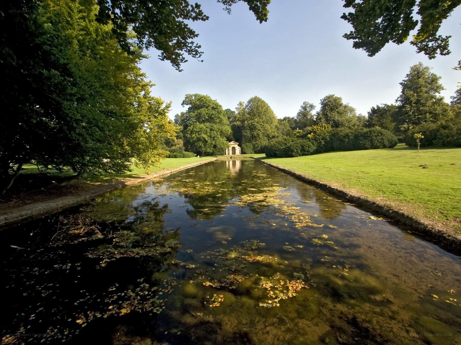 Garden canal with temple
