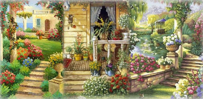 Garden Cottage Scene — Green