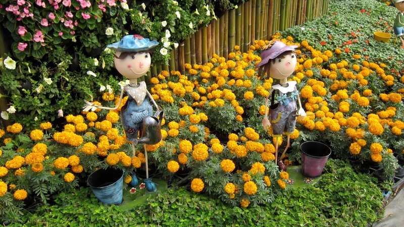 Garden Figurines in Marigolds