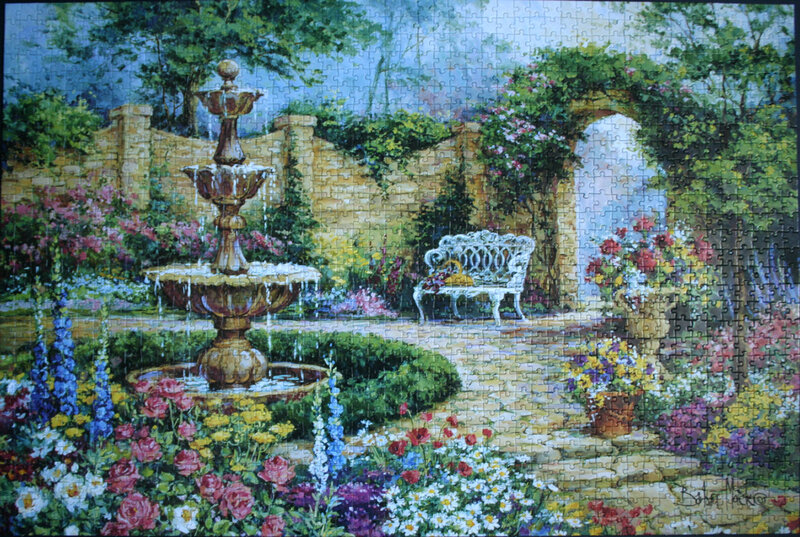 Garden Fountain and Bench