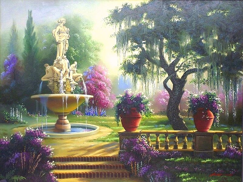 Garden Fountain with Statue