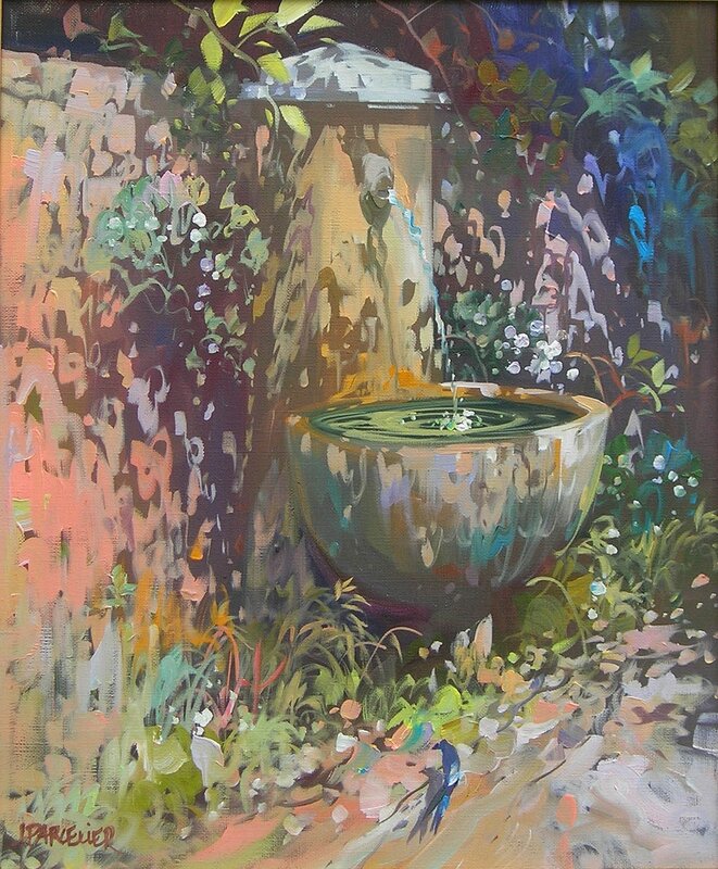Garden fountain with water feature