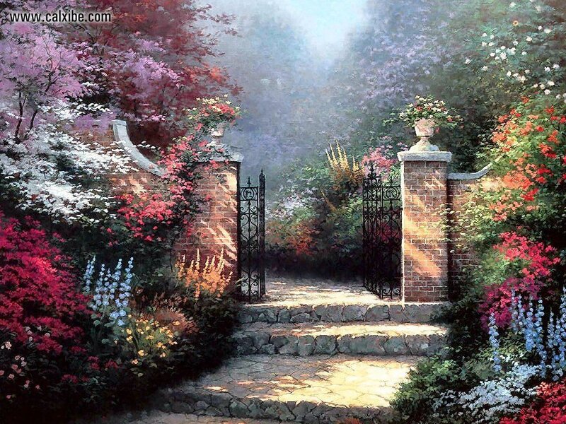 Garden Gate with Flowers — Green