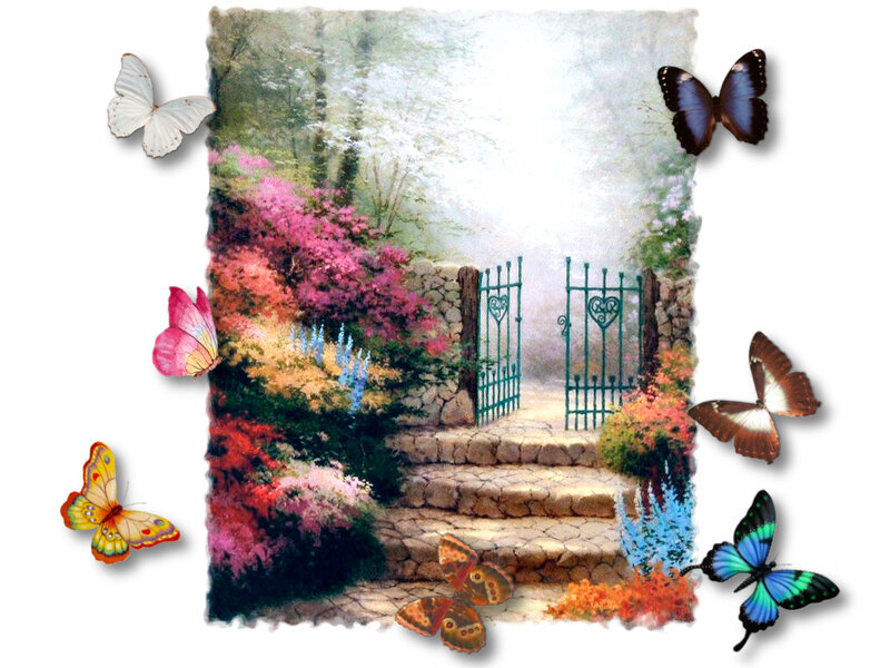 Garden Gate with Flowers — Pink