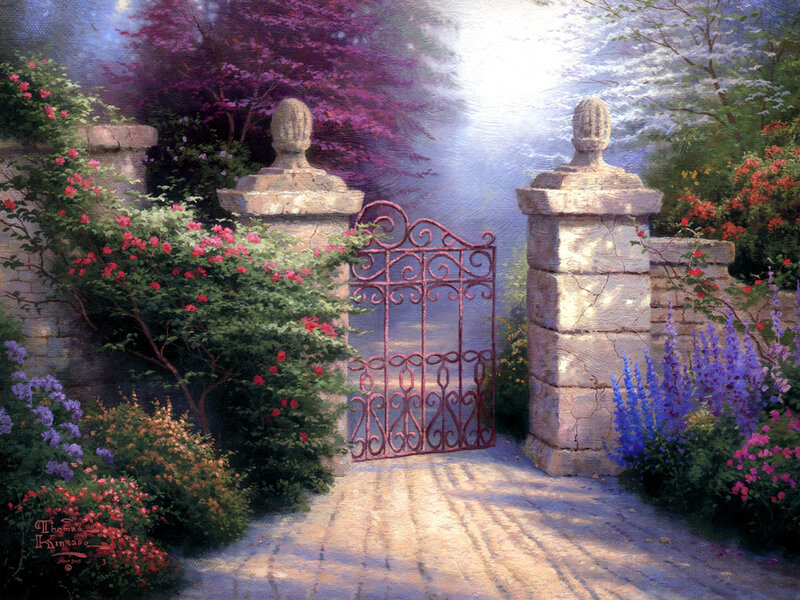 Garden Gate with Flowers — Purple