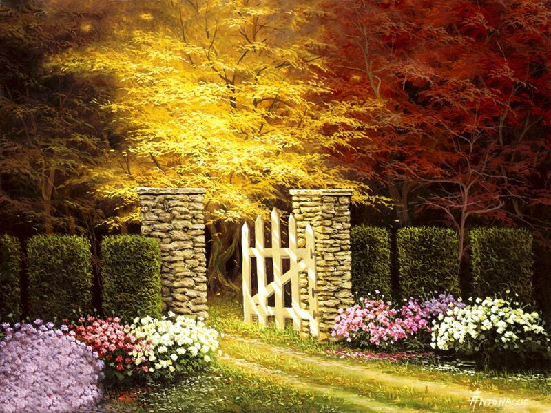 Garden Gate with Flowers — Yellow, Serene