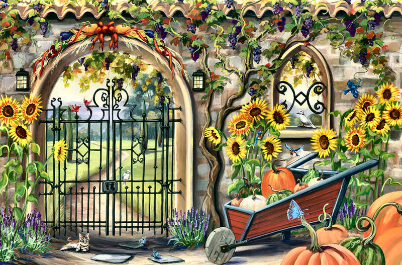 Garden Gate with Pumpkins