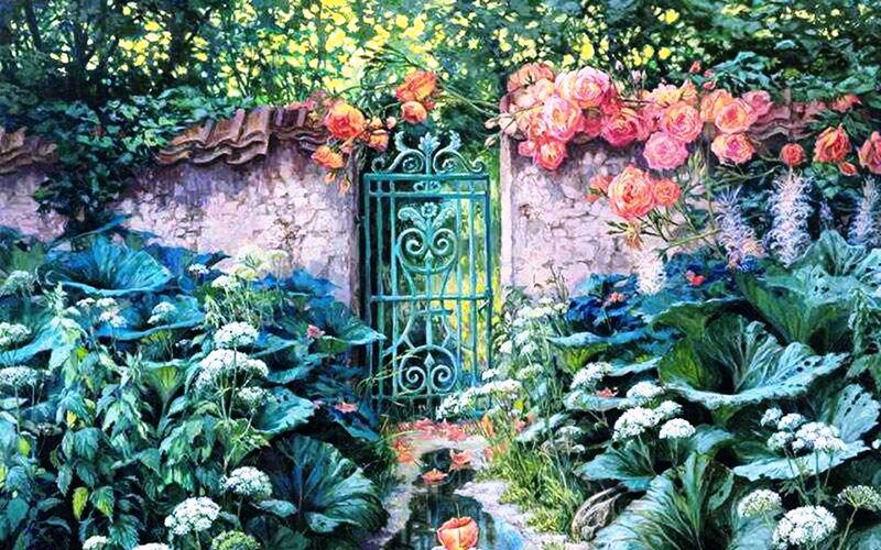 Garden Gate with Roses — Green