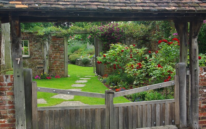 Garden gate with stone path