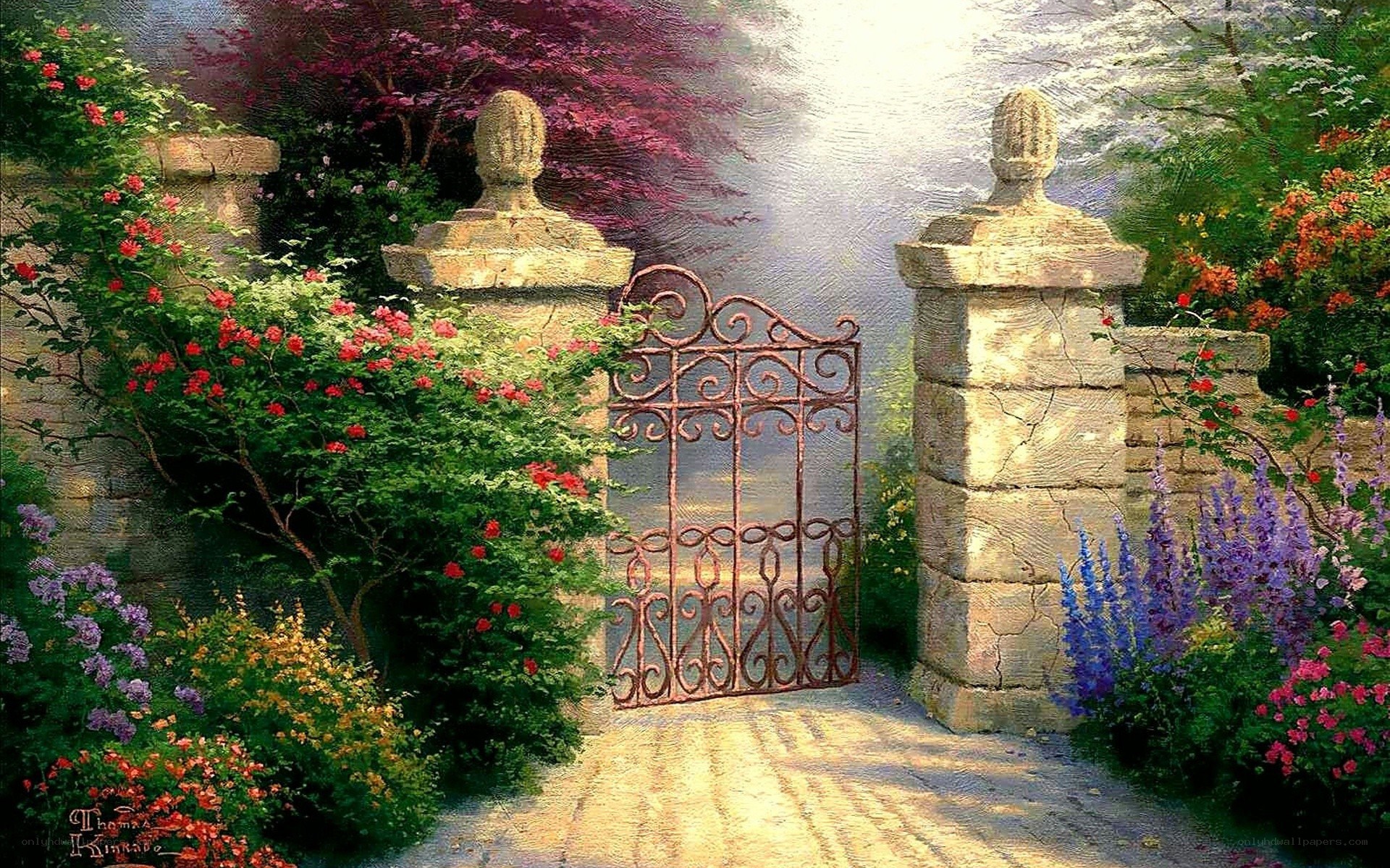Garden gate with stone pillars