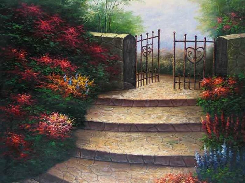 Garden gate with stone steps
