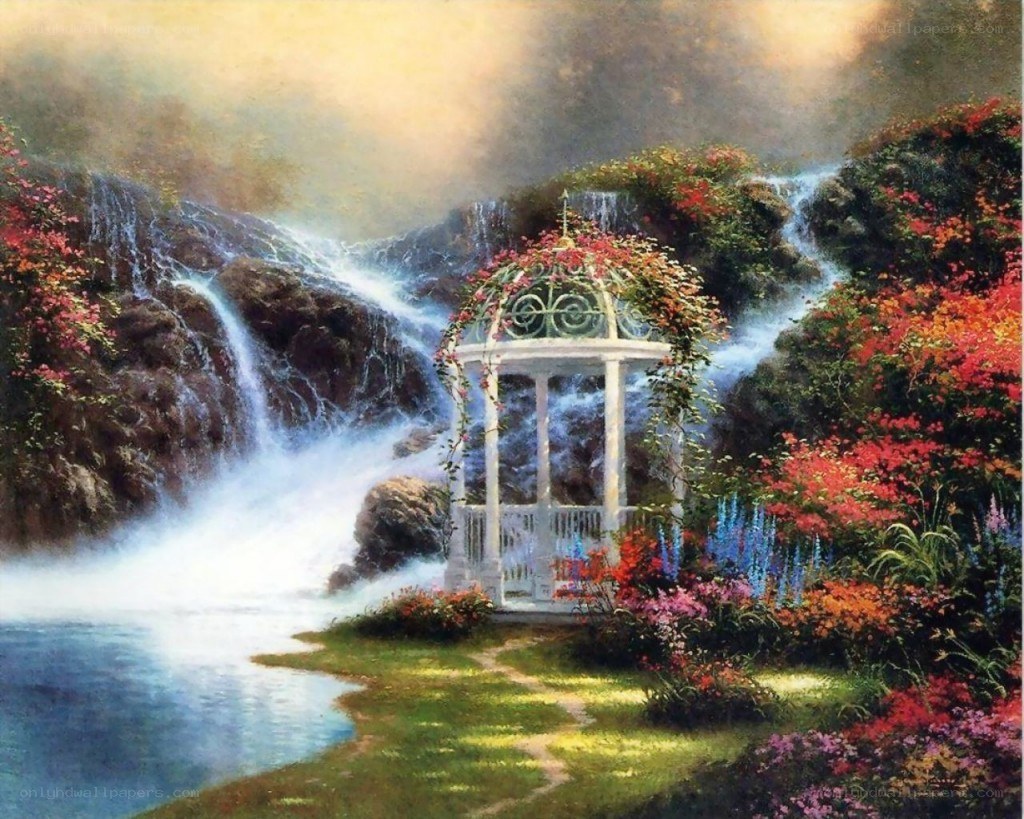 Garden Gazebo by Waterfall