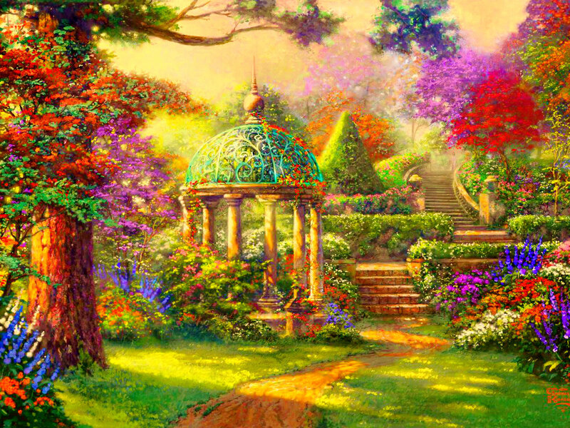 Garden Gazebo with Flowers — Green, Serene