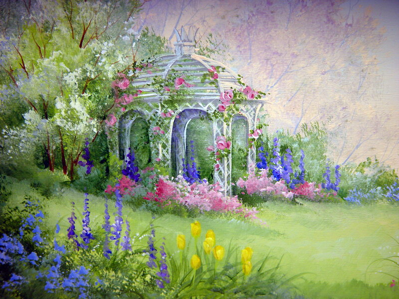 Garden Gazebo with Flowers — Green