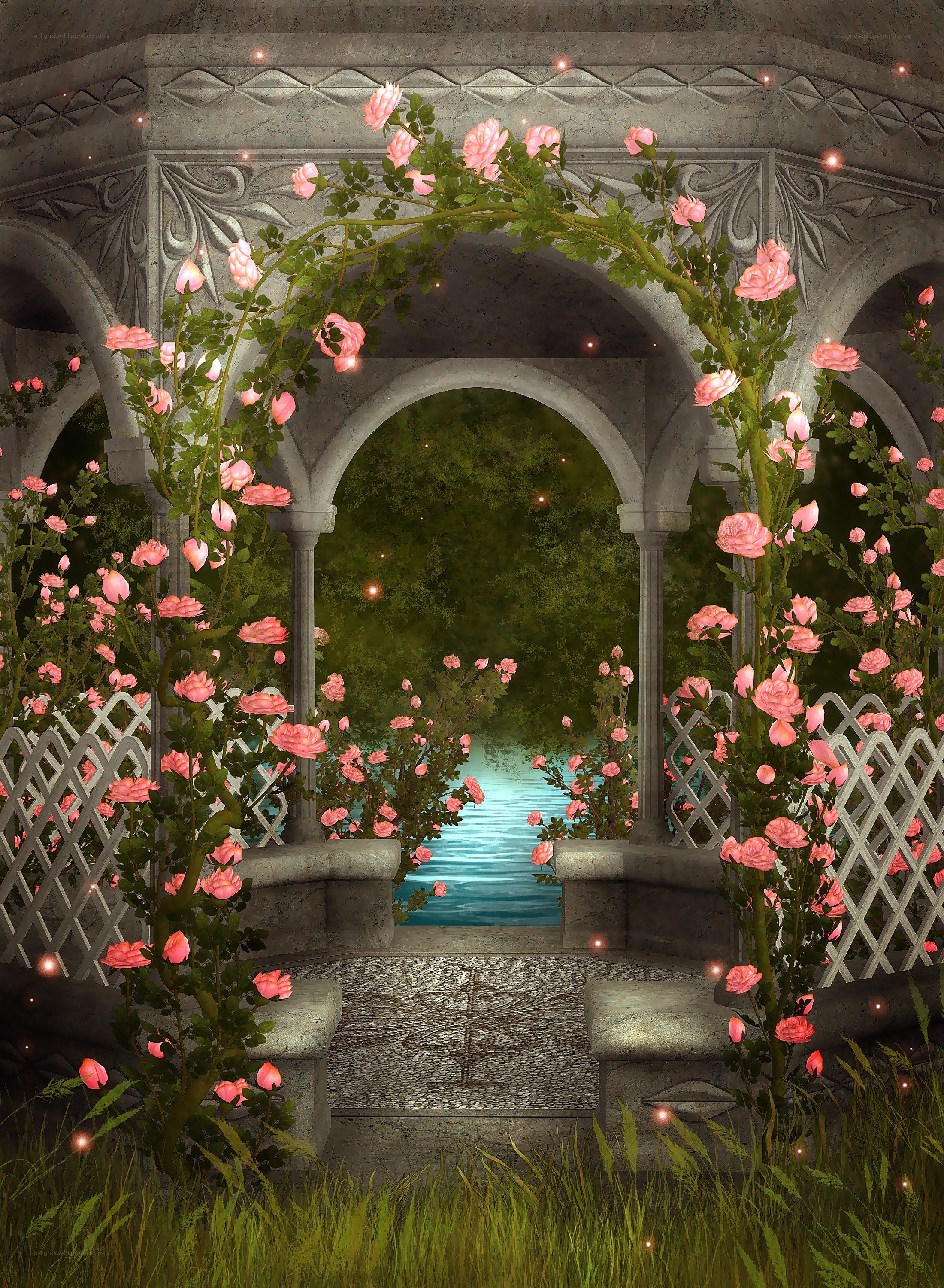 Garden gazebo with roses
