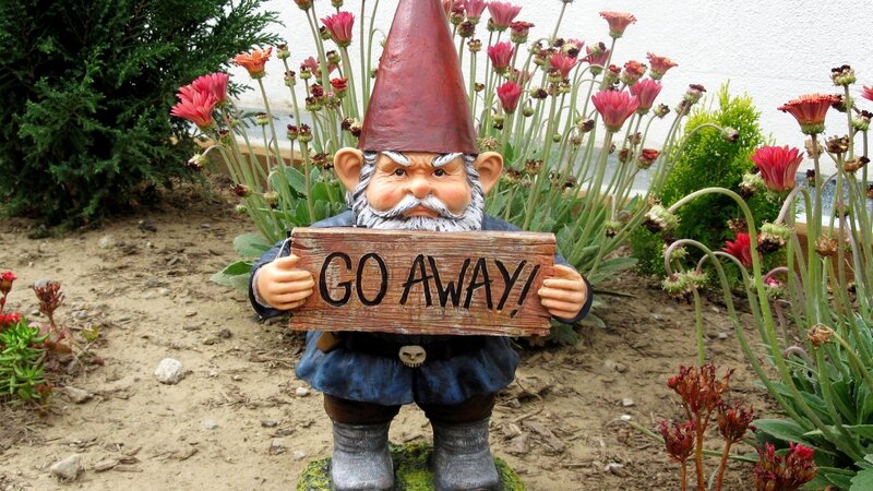 Garden Gnome Holding Sign — Red