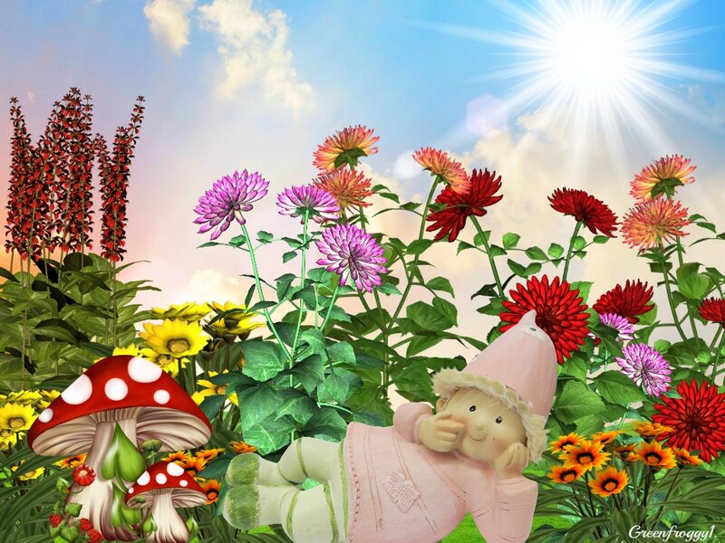 Garden Gnome in Flowers