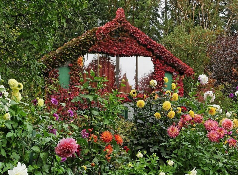 Garden house with colorful flowers