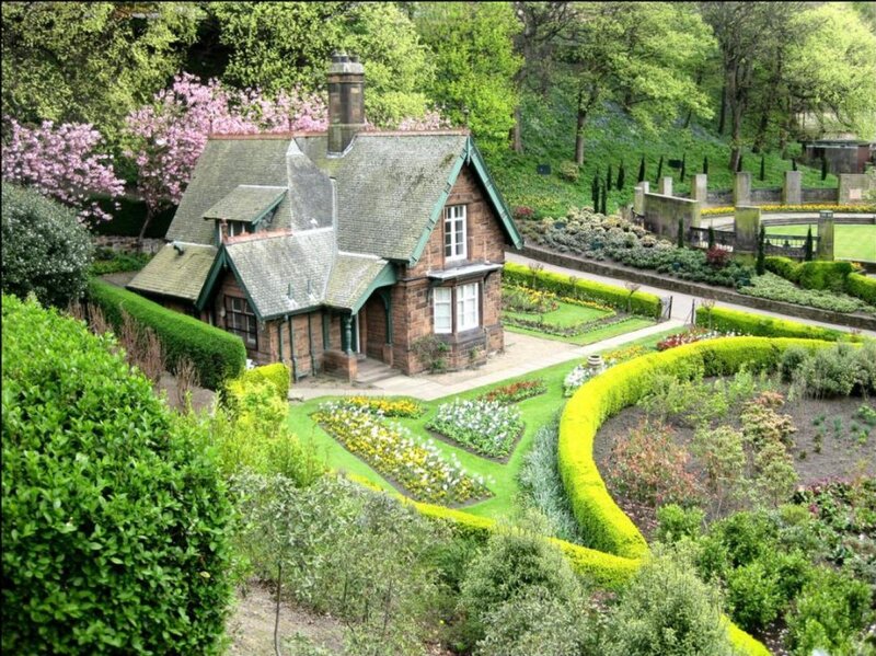 Garden house with manicured grounds