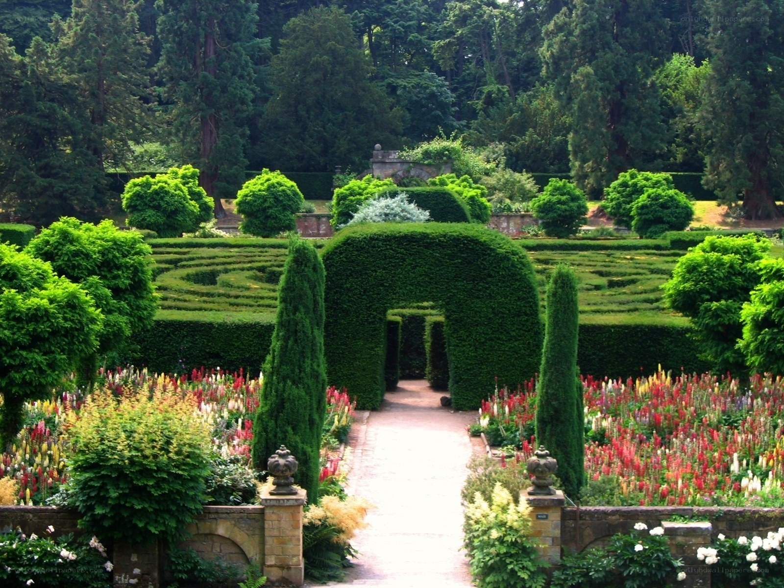 Garden maze with flower beds